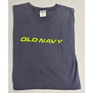 Y2K Old Navy Spell-out Neon Reflective T-Shirt Men’s Size XXL Blue Green Cotton